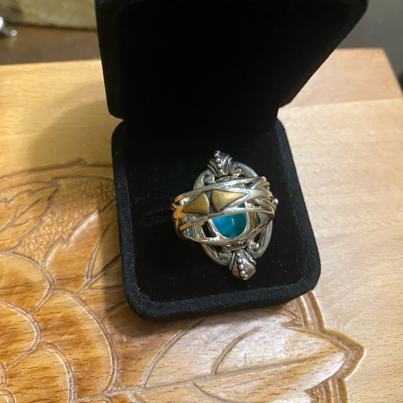 Echo of the Dreamer Sterling Turquoise and Peridot Ring sz 8 - Picture 2 of 4